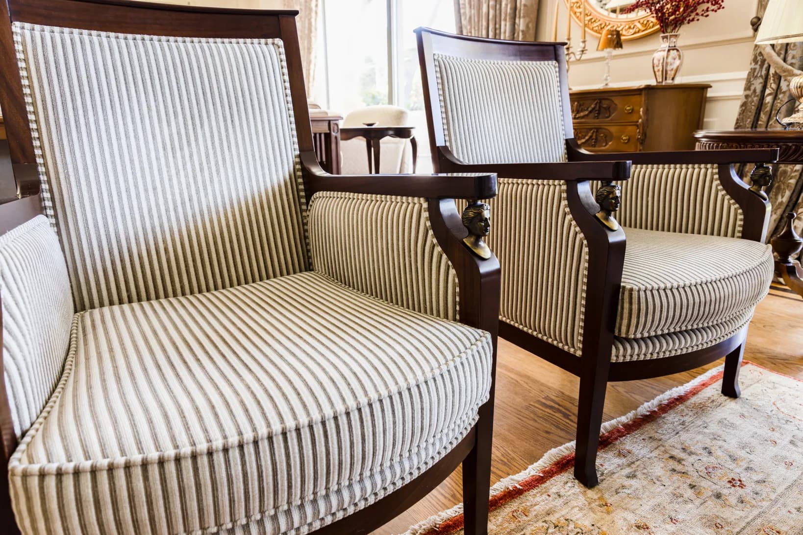 Empire-Style Armchairs with Striped Upholstery — 3