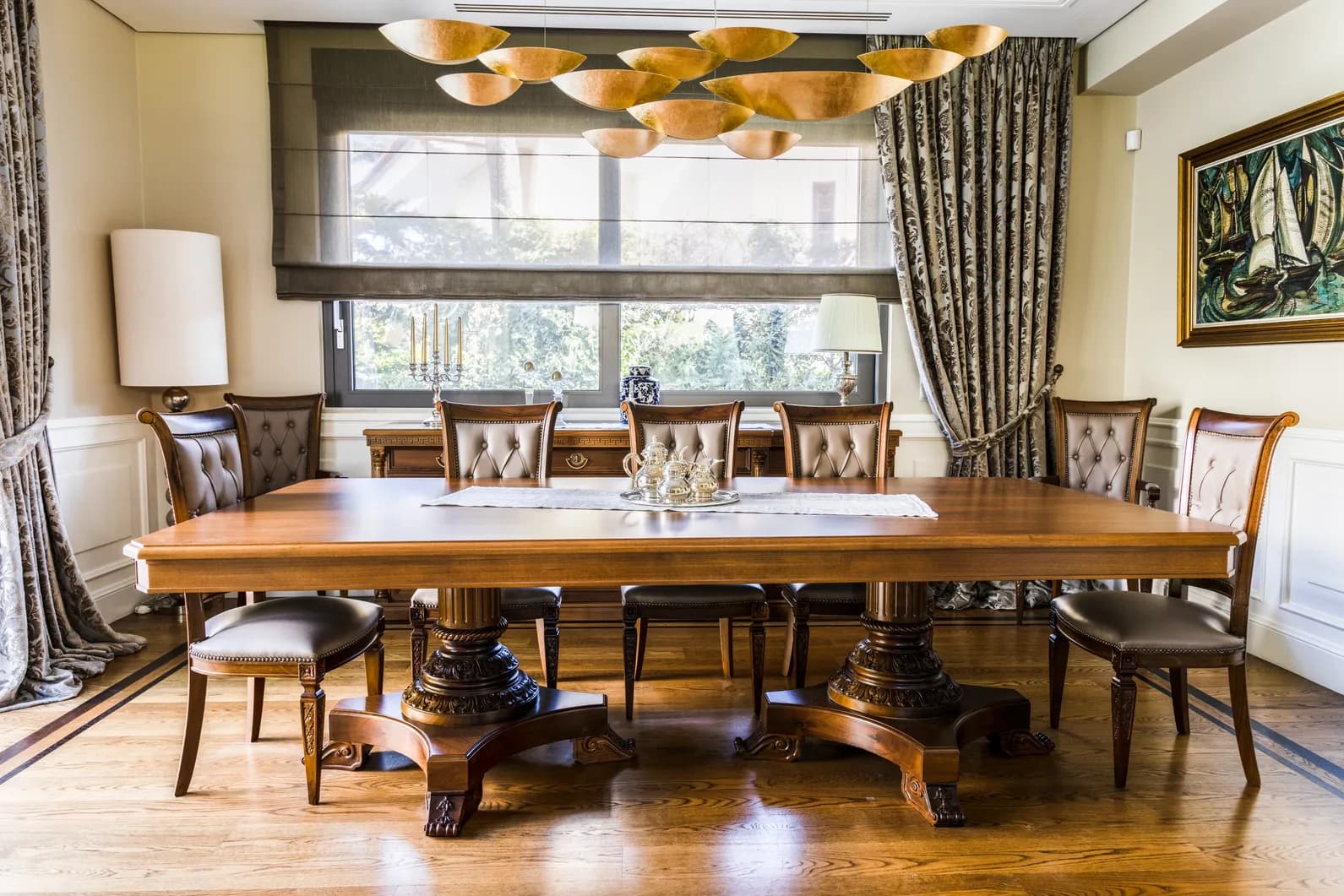 Grand Dining Table with Carved Pedestal Bases — 6