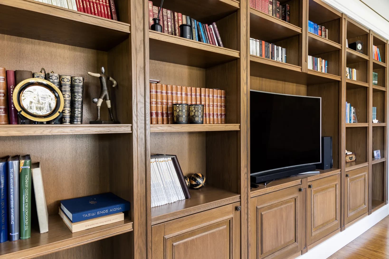Built-In Walnut Bookcase and Media Wall — 2