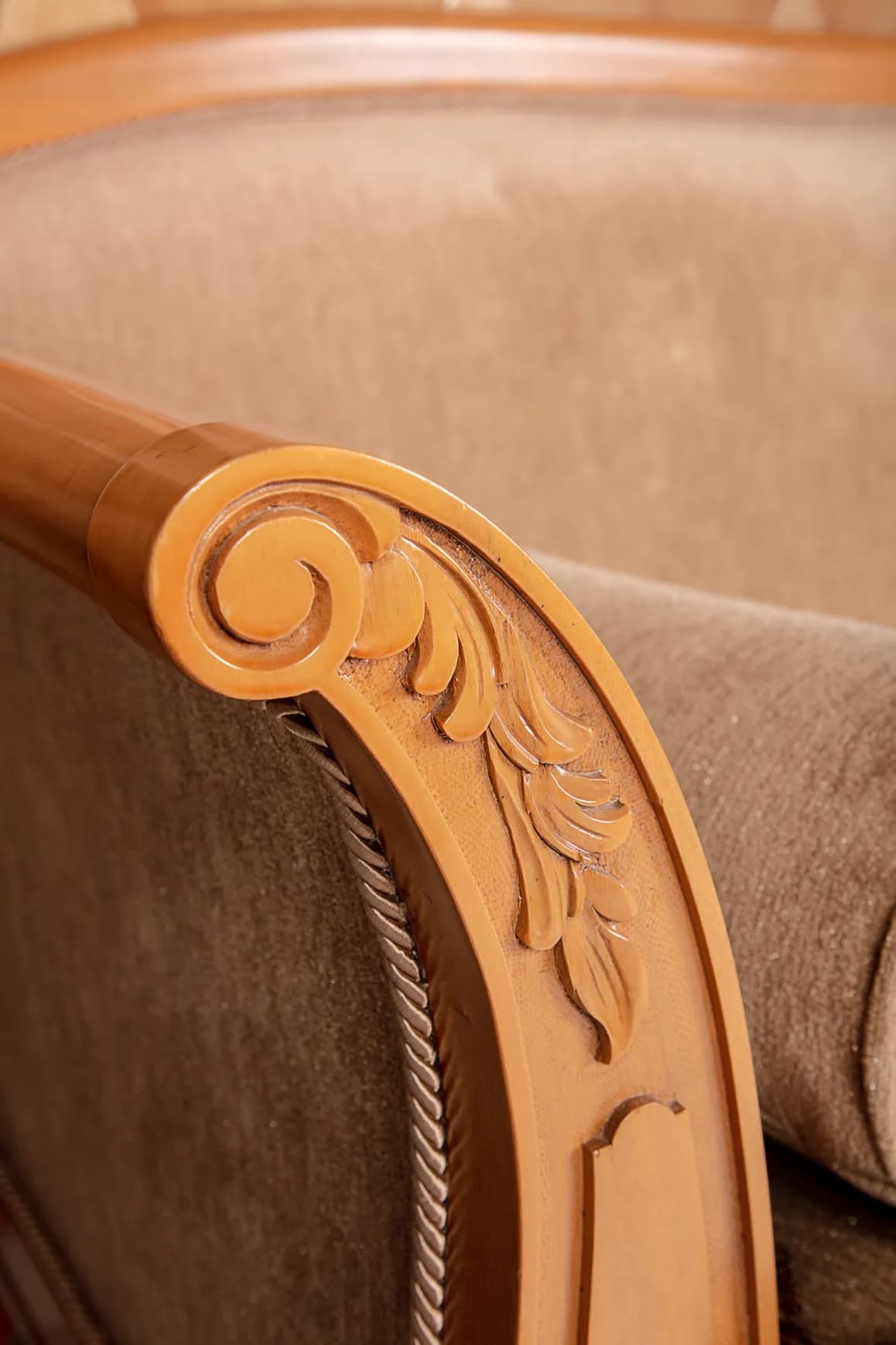 Neoclassical Carved Settee with Upholstery — 2