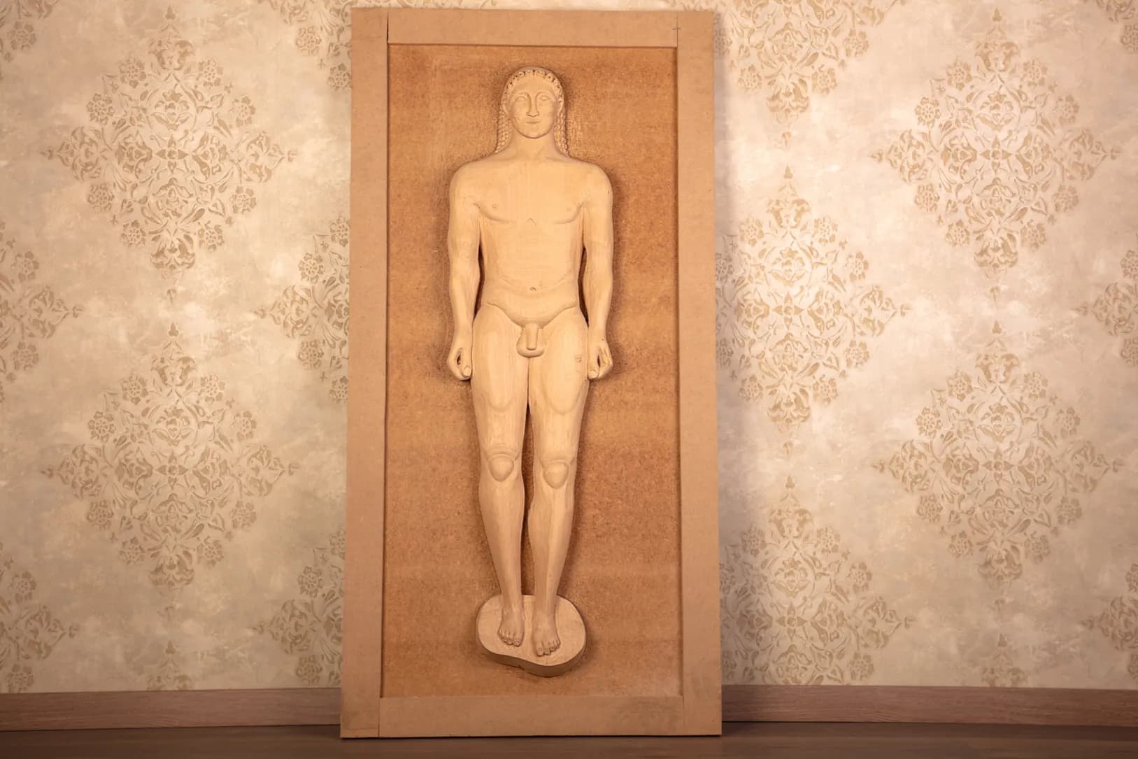 Carved Wooden Kouros Relief Panel