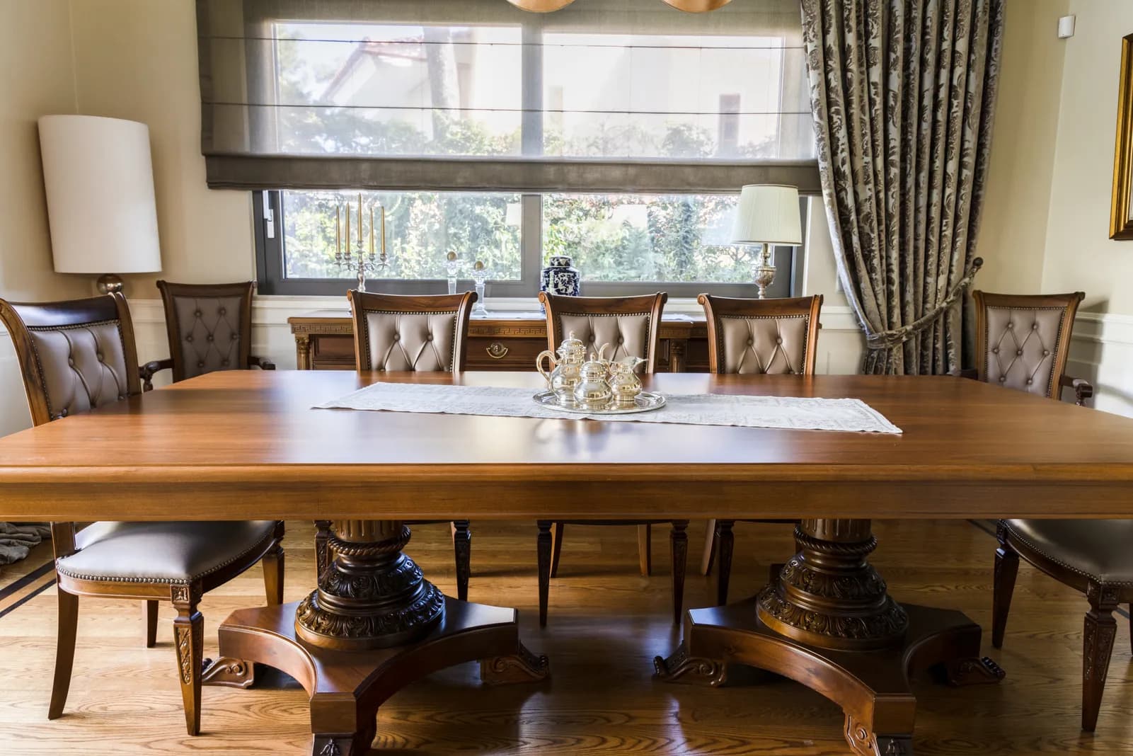 Grand Dining Table with Carved Pedestal Bases — 5