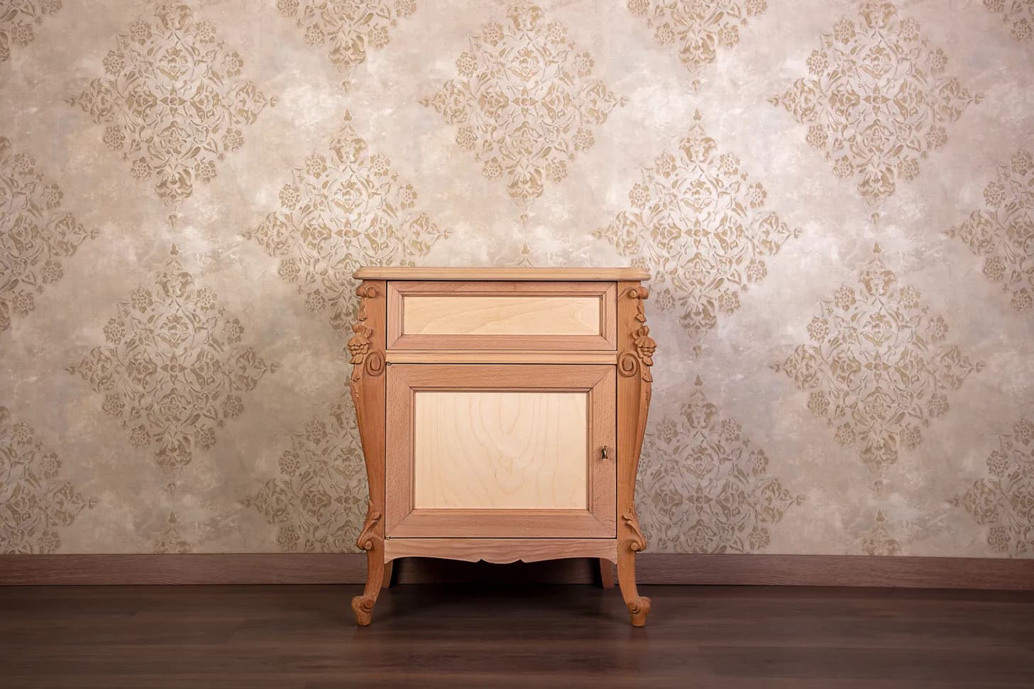 Baroque Bedside Cabinet with Carved Pilasters