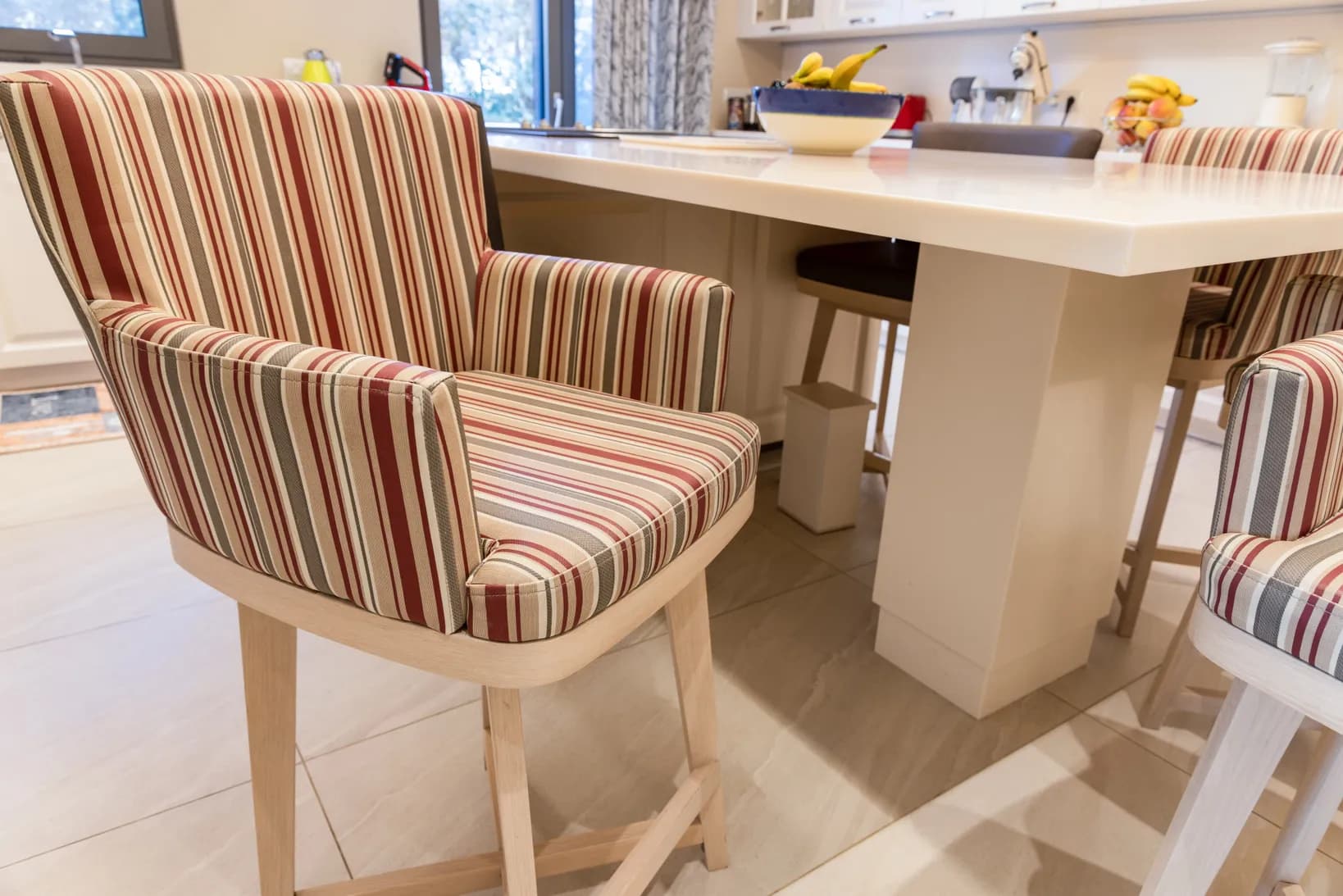 Swivel Bar Stools with Striped Upholstery — Kitchen Counter — 2