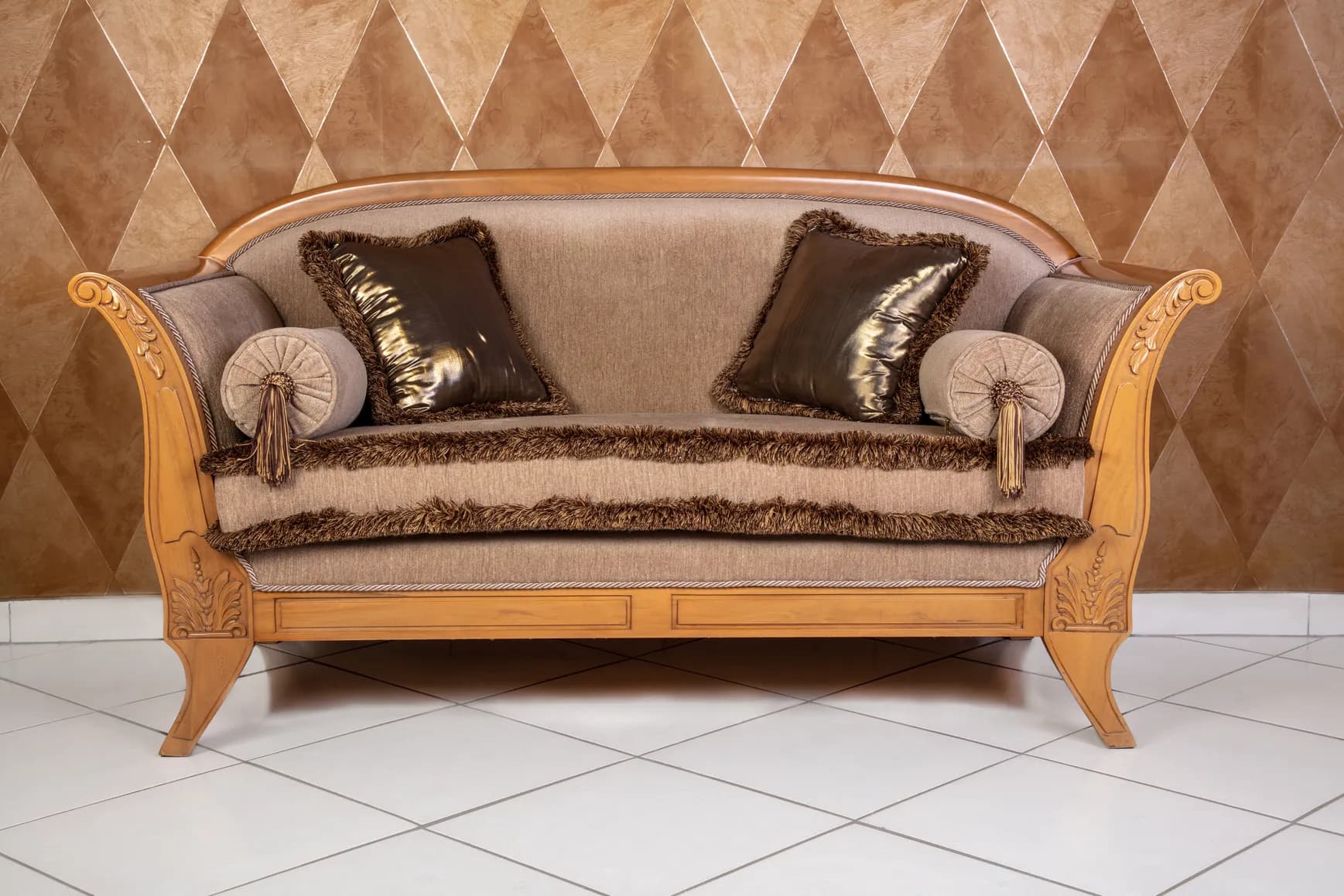 Neoclassical Carved Settee with Upholstery