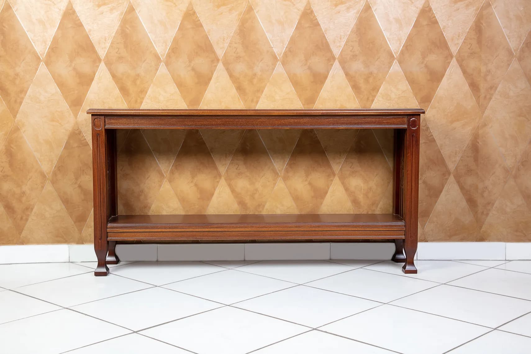 Low Console Table with Shelf in Dark Mahogany