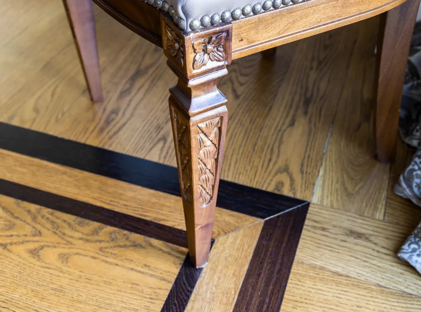 Louis XVI Dining Chair with Tufted Leather Back — 3