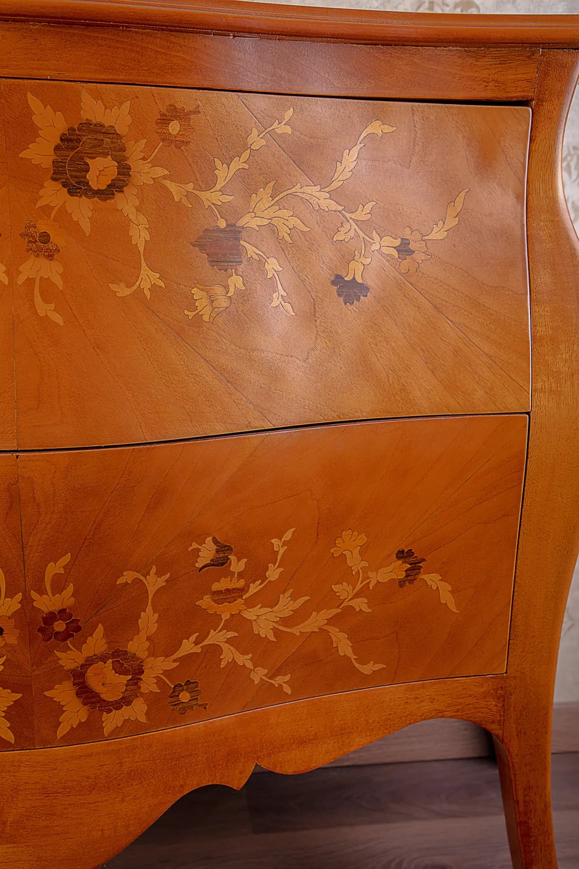 Bombe Commode with Floral Marquetry Inlay — 2
