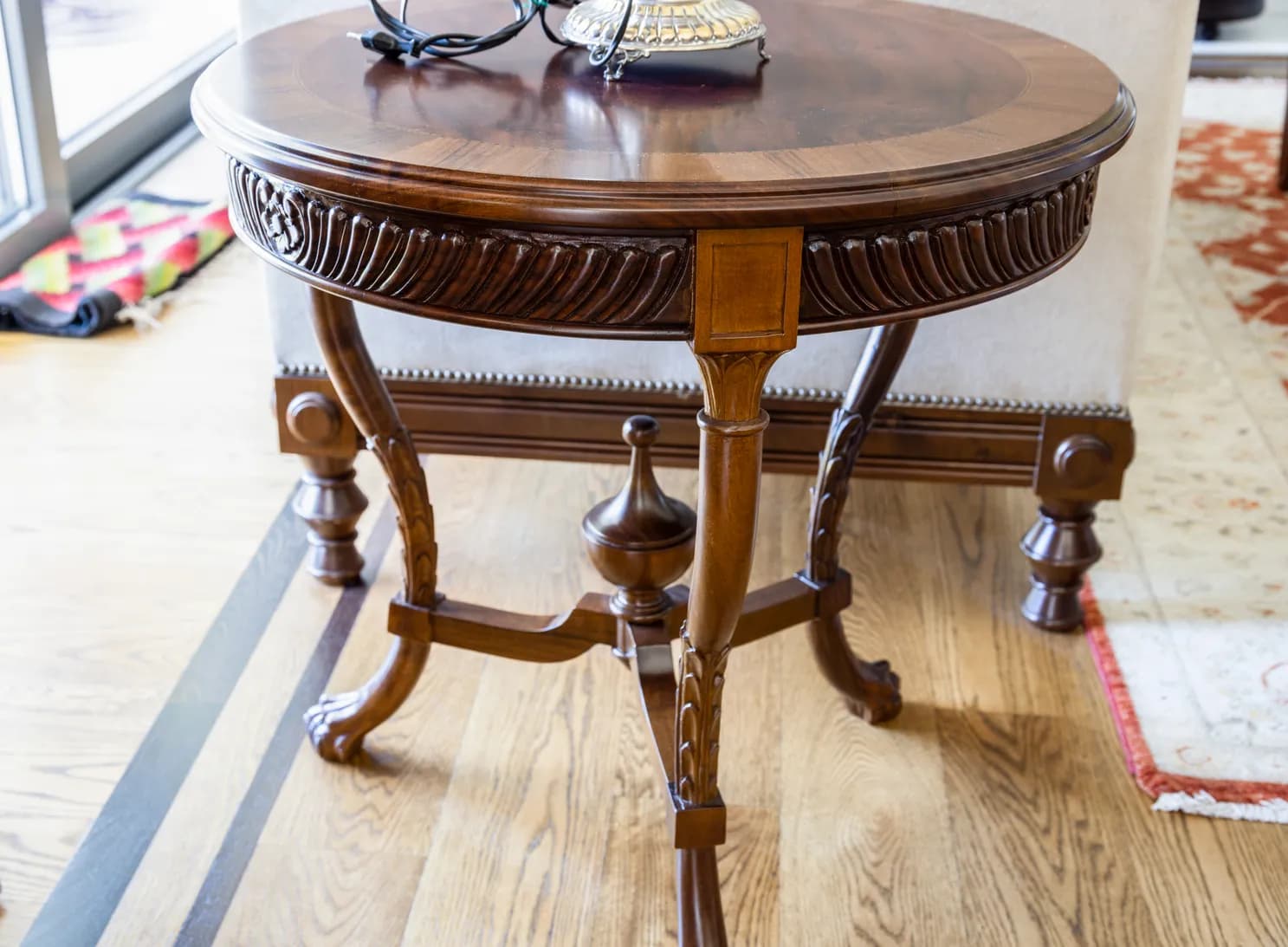 Round Gadrooned Side Table — Apron and Leg Detail — 2