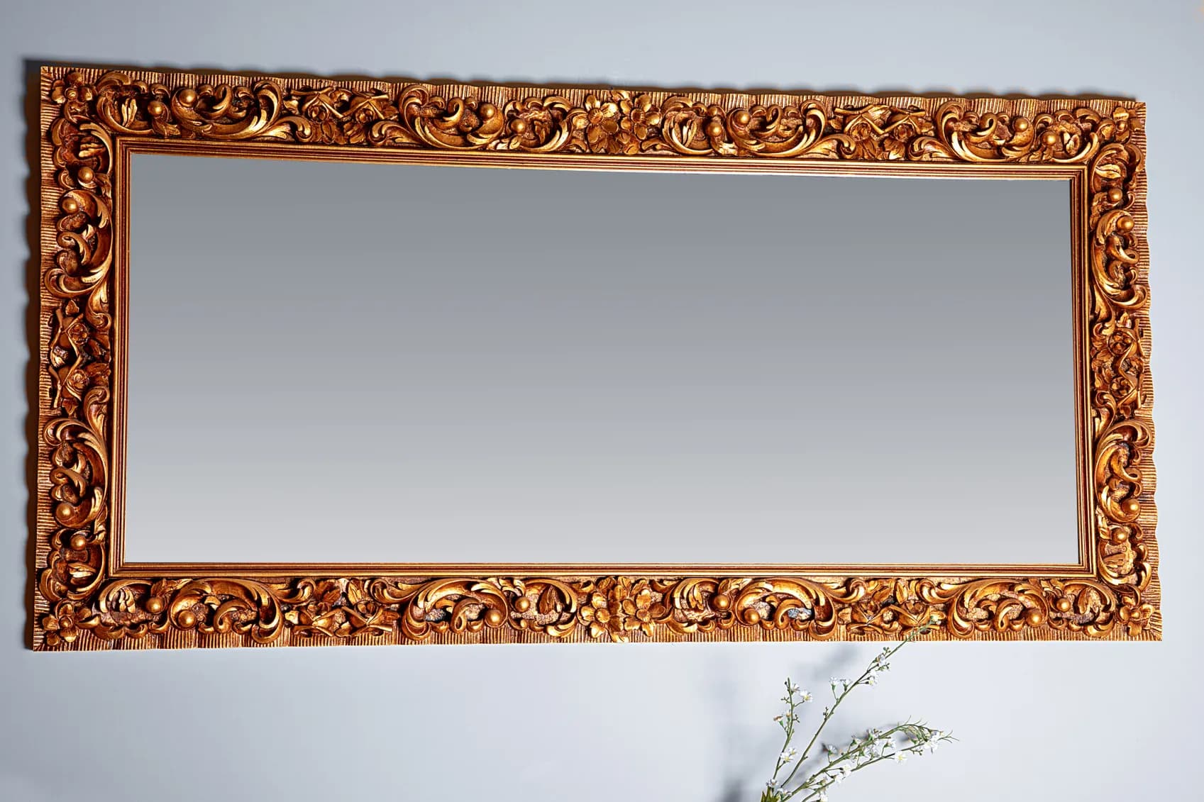 Ornate Gilded Baroque Mirror with Scrollwork Frame