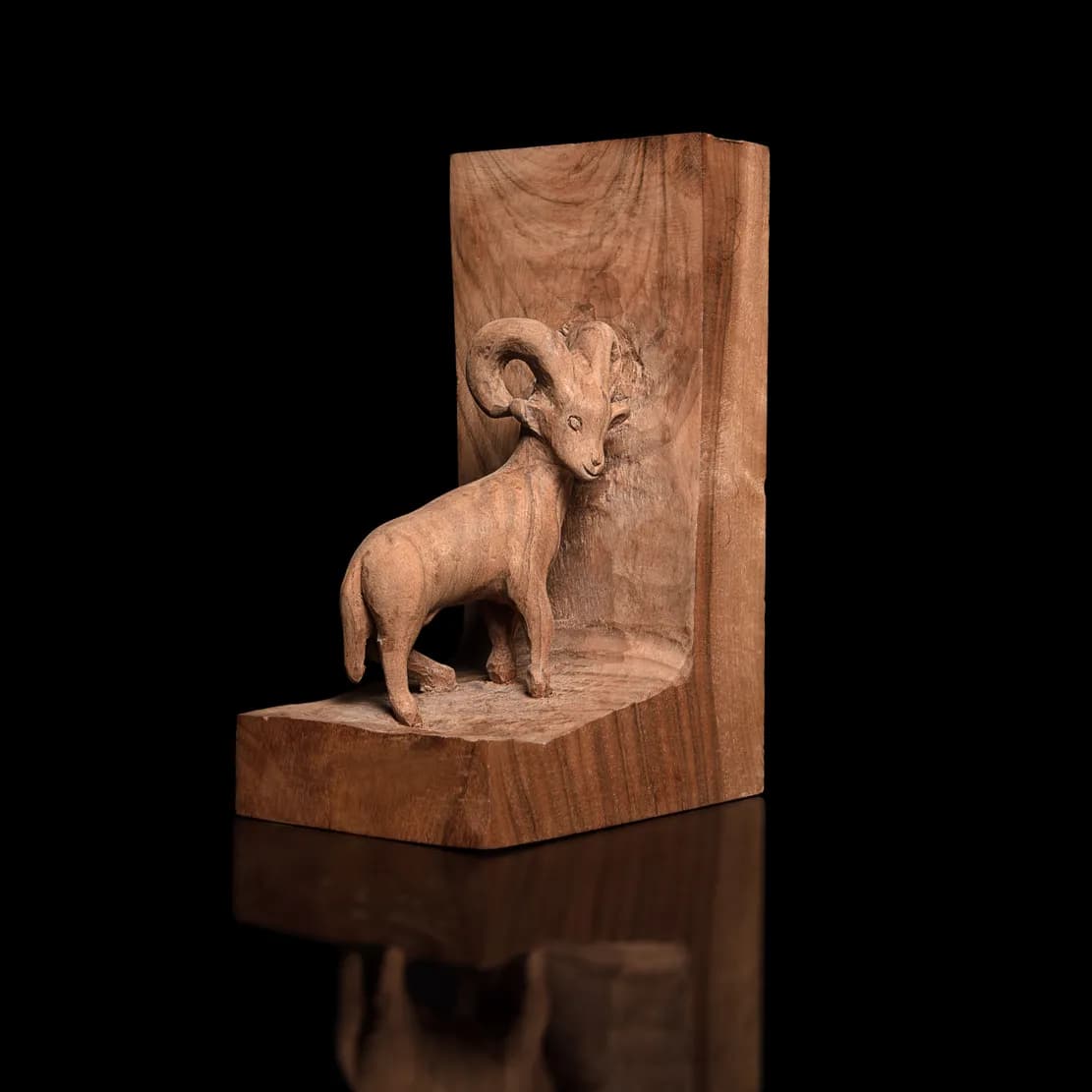 Carved Ram Bookend Sculpture