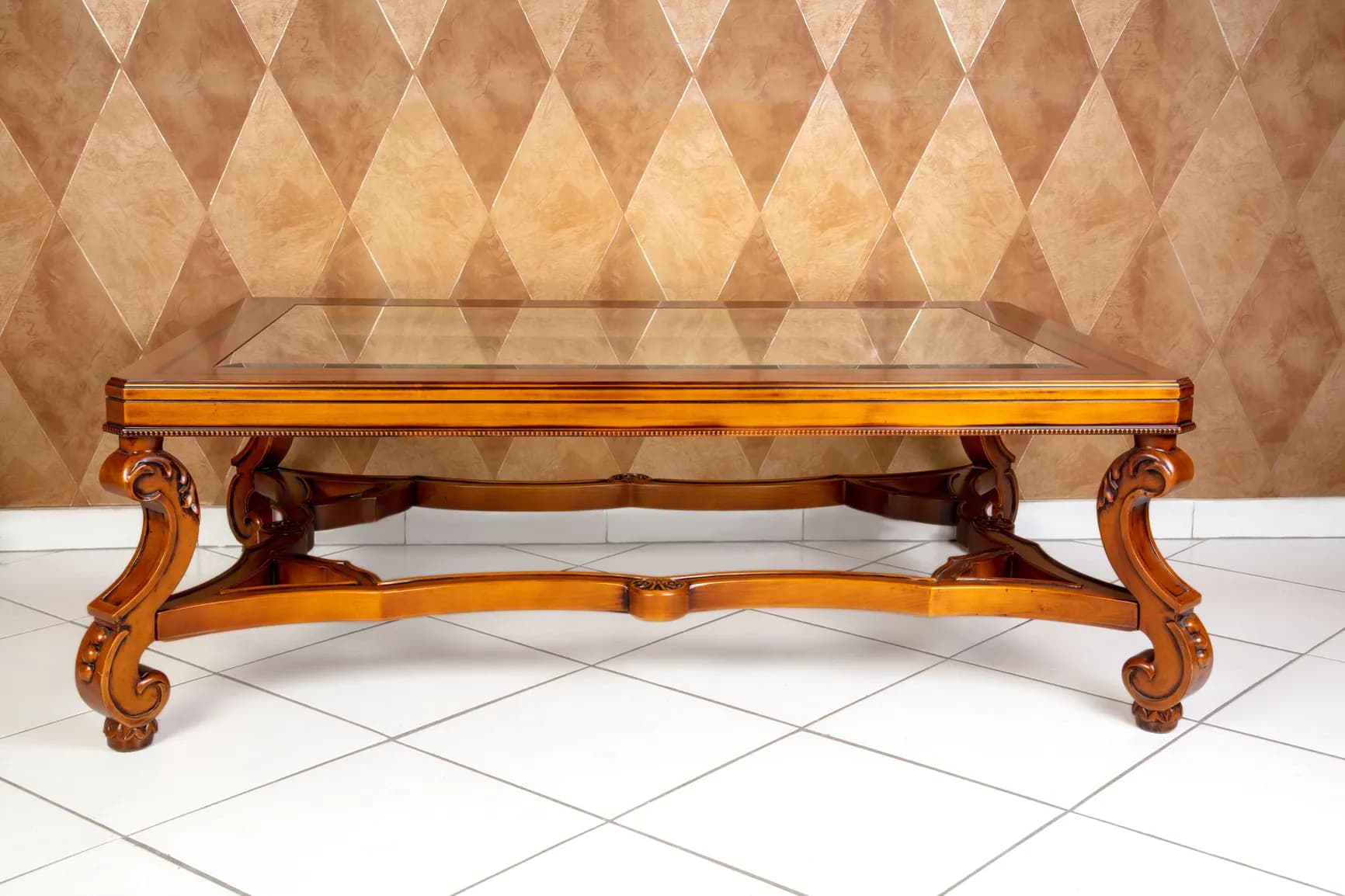 Baroque Carved Coffee Table with Glass Top