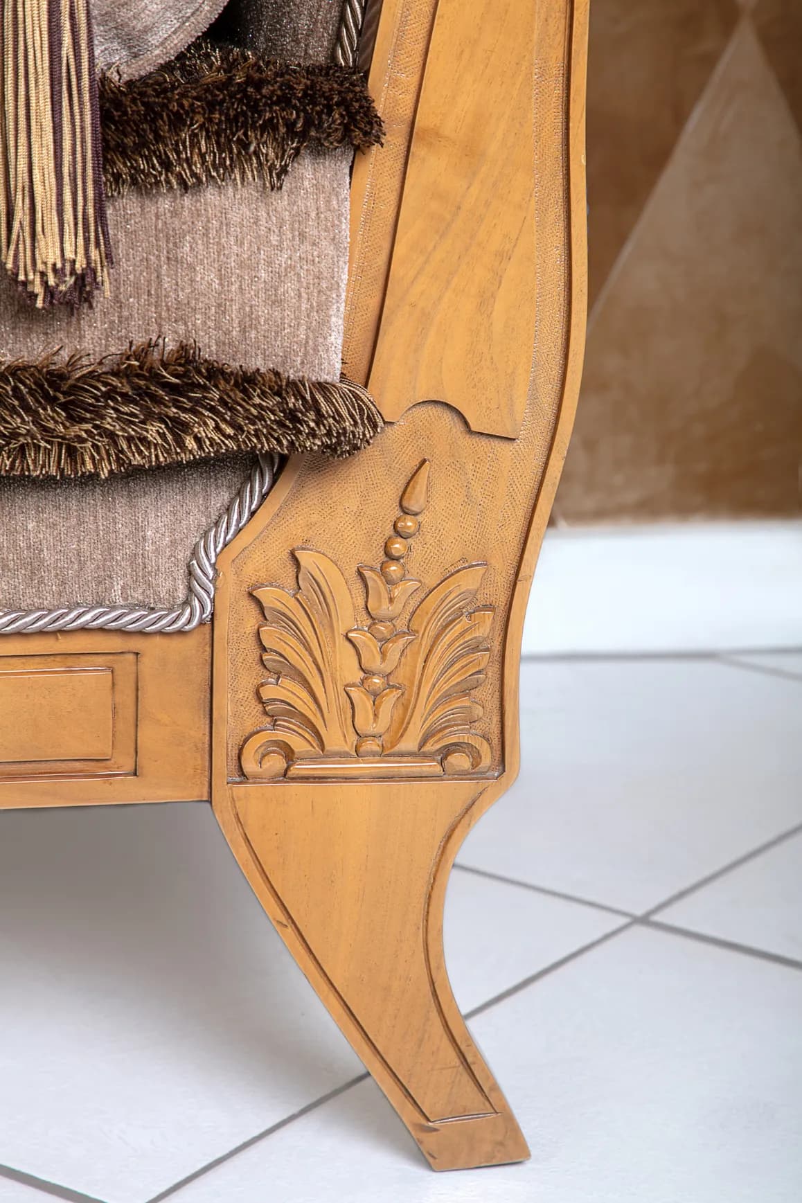 Neoclassical Carved Settee with Upholstery — 3