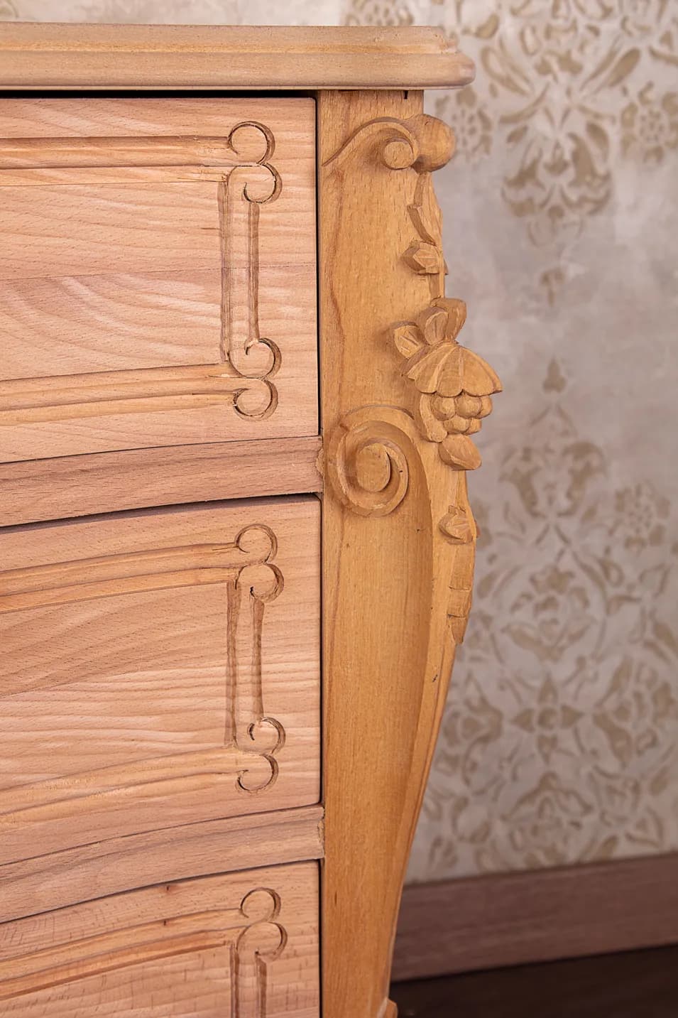 Baroque Three-Drawer Nightstand with Carved Accents — 2