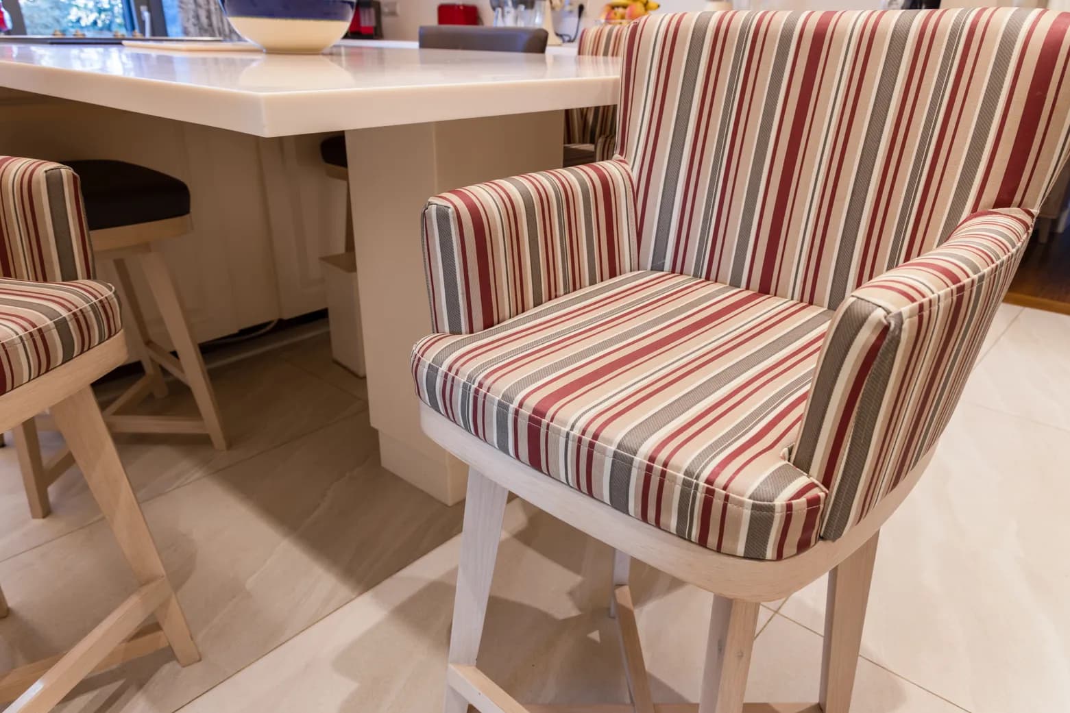 Swivel Bar Stools with Striped Upholstery — Kitchen Counter — 3