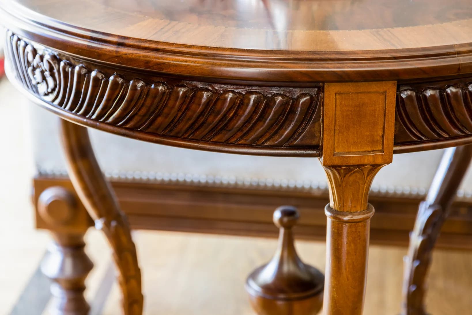 Round Gadrooned Side Table — Apron and Leg Detail — 3