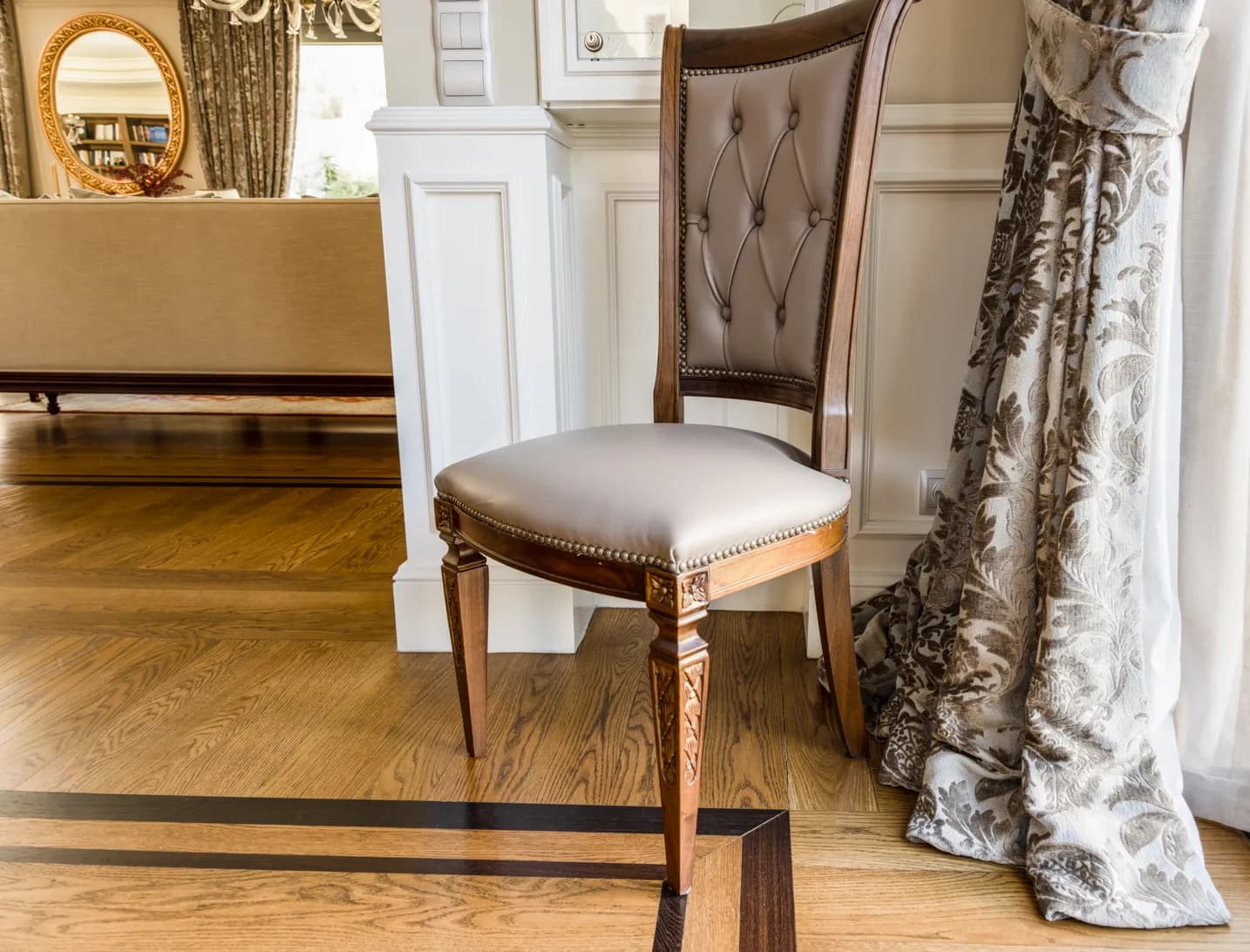 Louis XVI Dining Chair with Tufted Leather Back